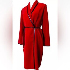 1980s Positive Attitude Red Jacket Dress With Black Faux Leather Trim and Belt